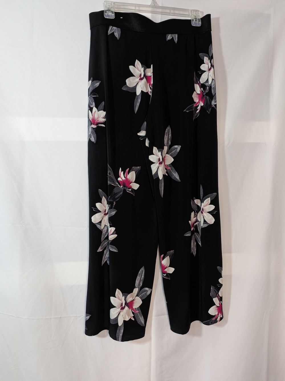 Alfani Wide-Leg Floral Print Pants - Black with White & Pink Flowers